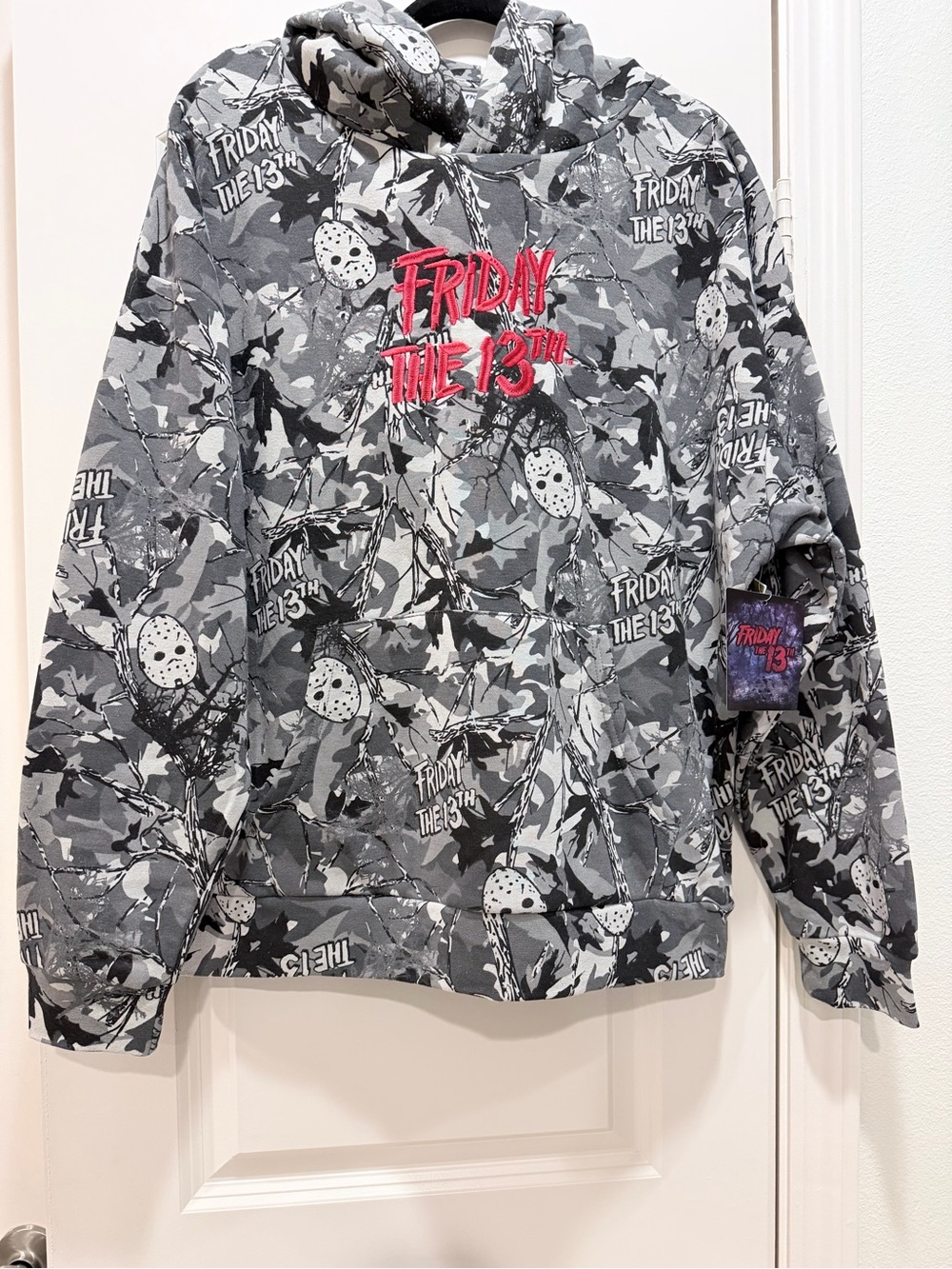Friday the 13th Gray Camo Pullover Hoodie with Red Logo